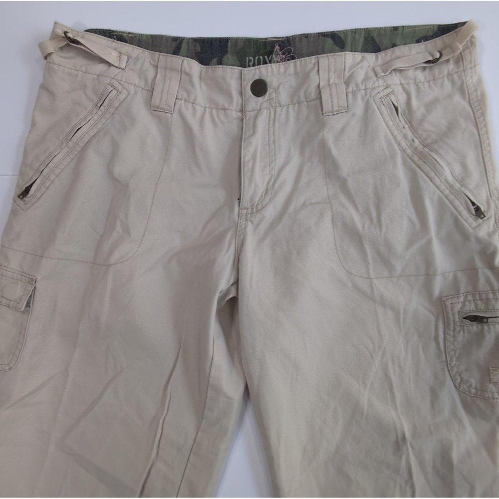 Roxy Crop Pants Womens 11 Khaki Utility Cargo Capris Cinch Waist Tie Bottom